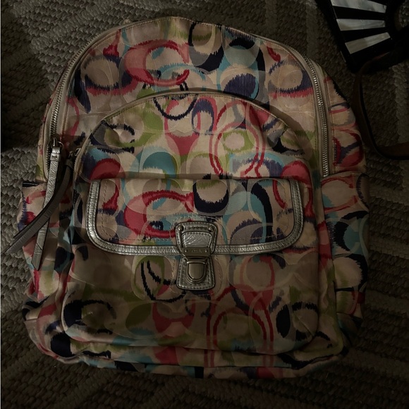 Multicolored Coach Backpack Poppy Ikat With 2 Authentic Charms - Picture 1 of 3